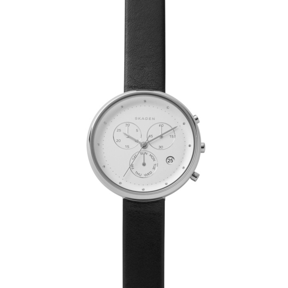 Skagen Women's Gitte Chronograph Black Leather Strap Watch - Picture 8 of 17